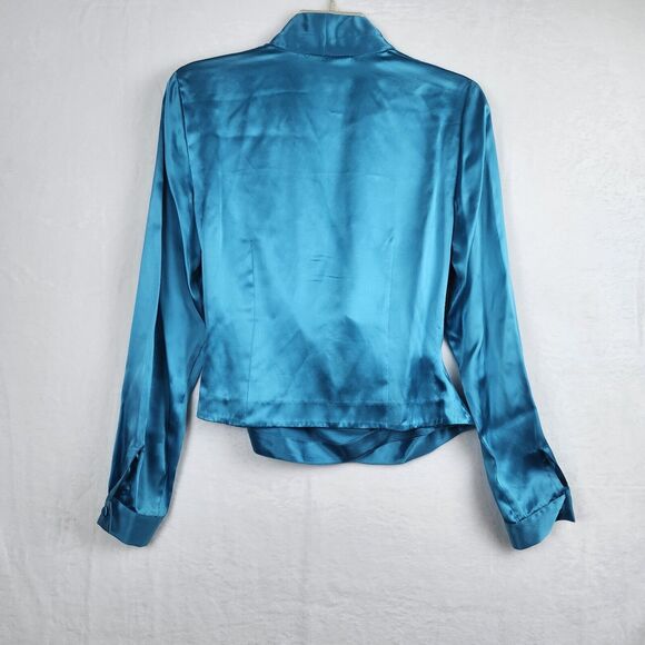 Vtg 100% Silk Satin Wrap Blouse Sz 4 Luxe Peck & Peck Long Sleeve Side Button - Picture 2 of 13